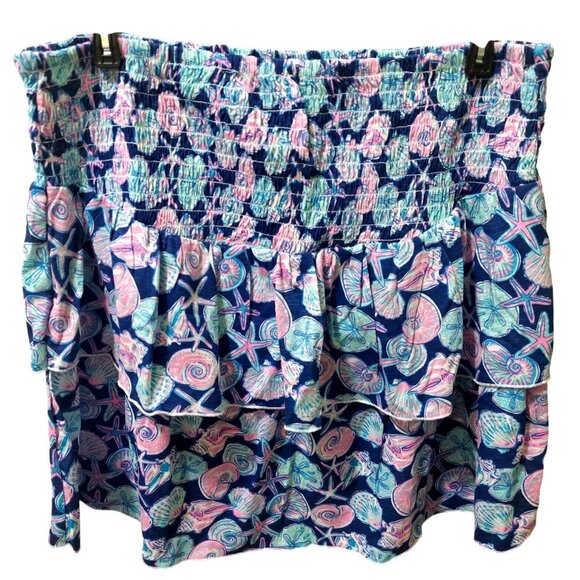 NWT Simply Southern Navy/Pink Shirred Skirt Starfish & Shell Print~Above Knee XL - Picture 2 of 10